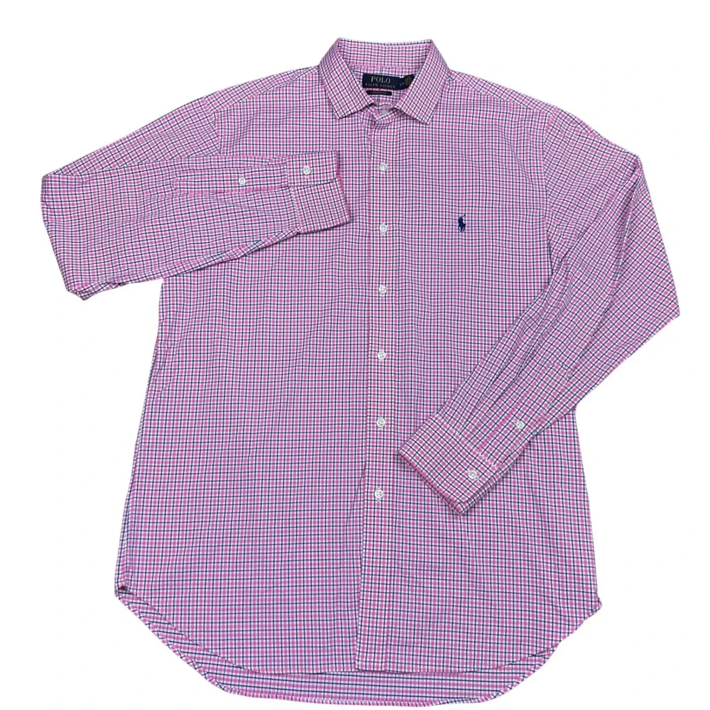 Polo Ralph Lauren Performance Shirt Mens Large Pink Blue Gingham Button Down L/S